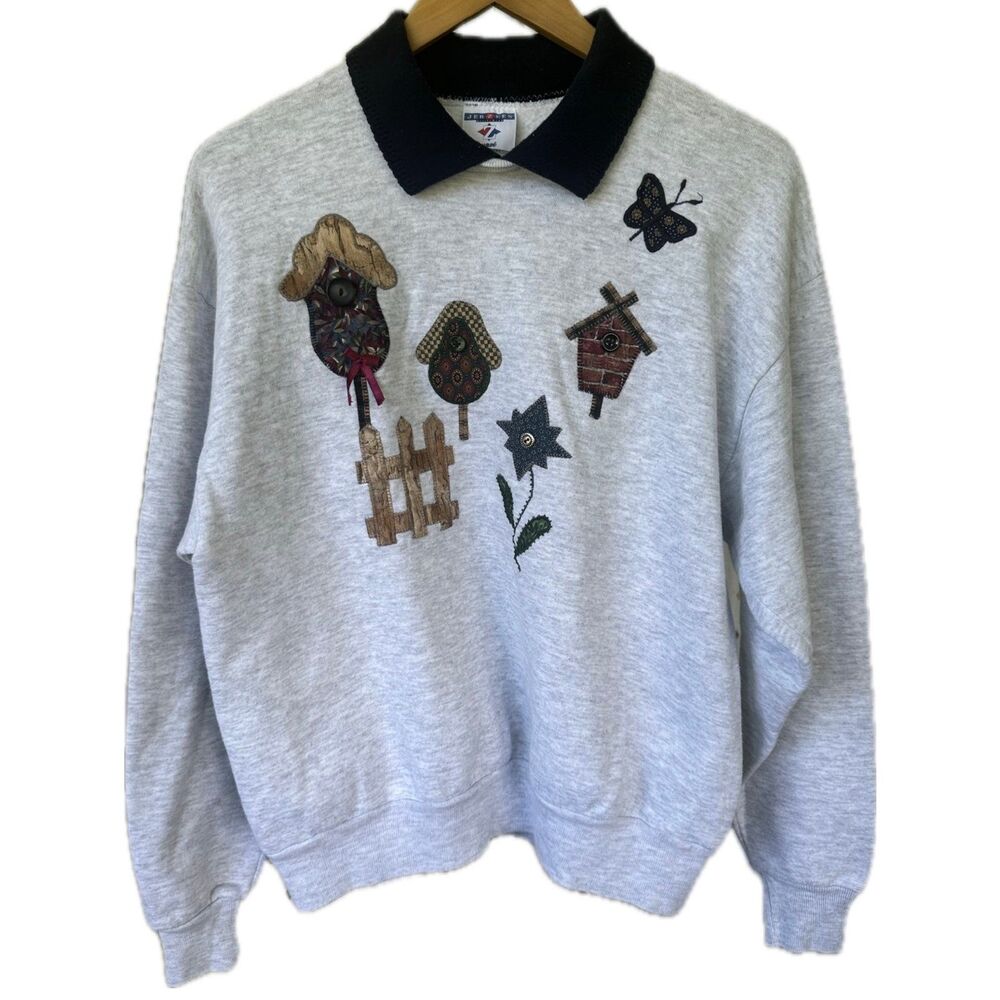 Vintage 90s Gopher Sport Handmade Quilt Stitching Collage Collar Sweatshirt M